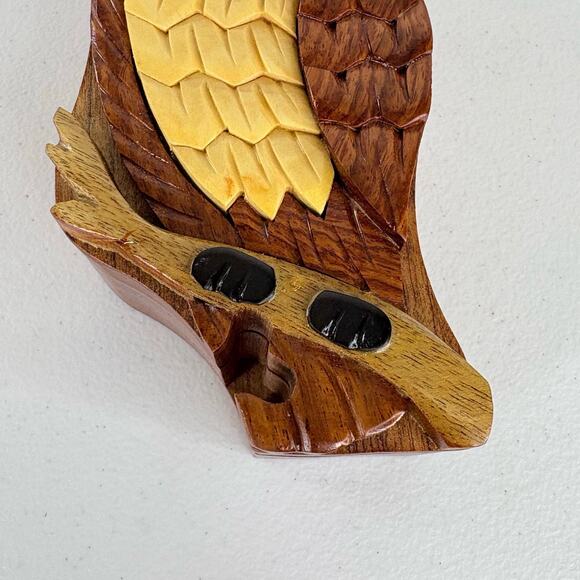 Vintage Owl Secret Wooden Puzzle Box 6" Velvet Lined Gift Key Ring Jewelry - Picture 3 of 11